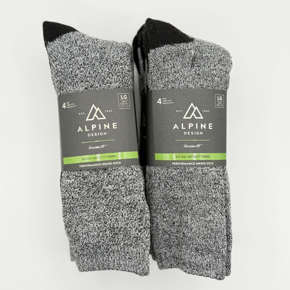 ALPINE DESIGNS - 8 Pairs - Perf Hiking Sock 4 Pack Size L (9-12)‎ - Picture 1 of 6